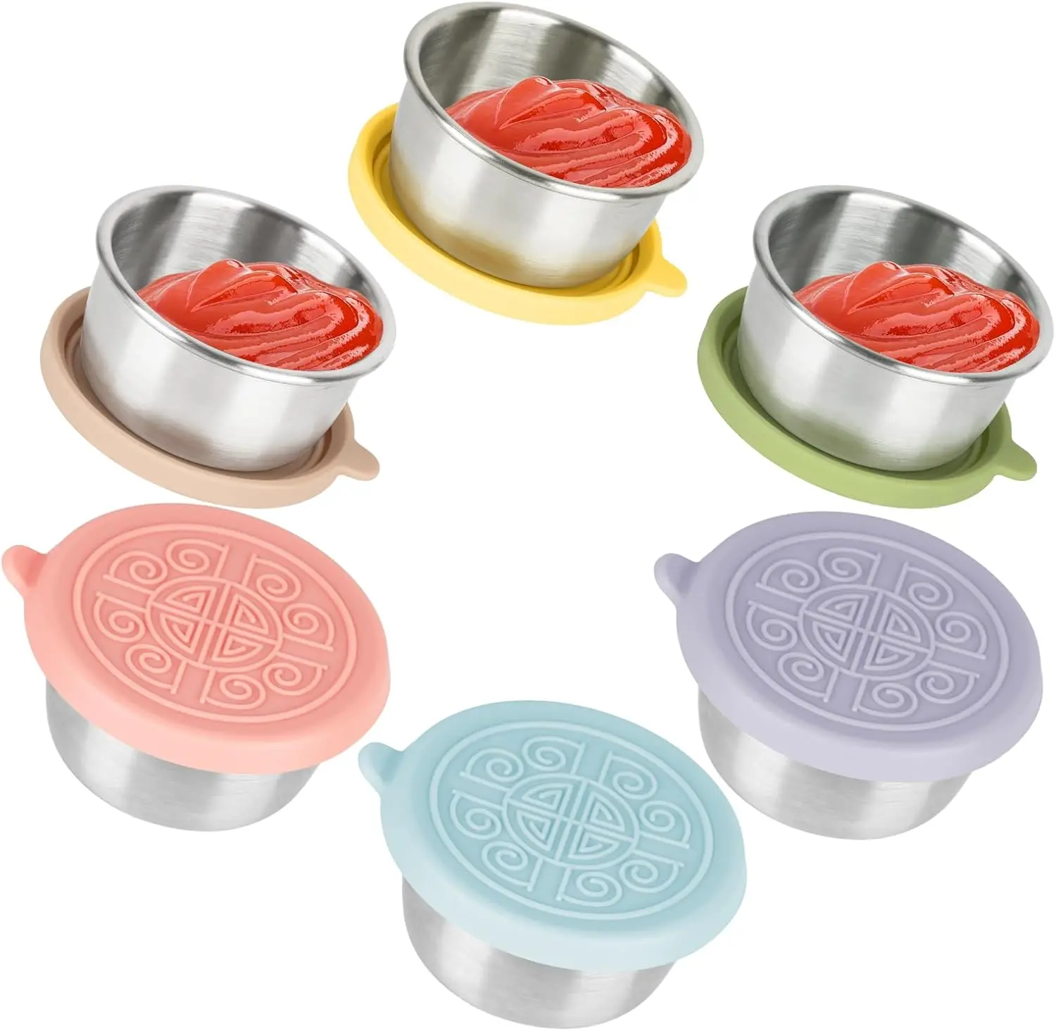 6x1.6 Oz Salad Dressing Containers With Lids, Stainless Steel Small Condiment Containers with Leakproof Silicone Lids, Reusable Sauce Containers for Lunch Boxes