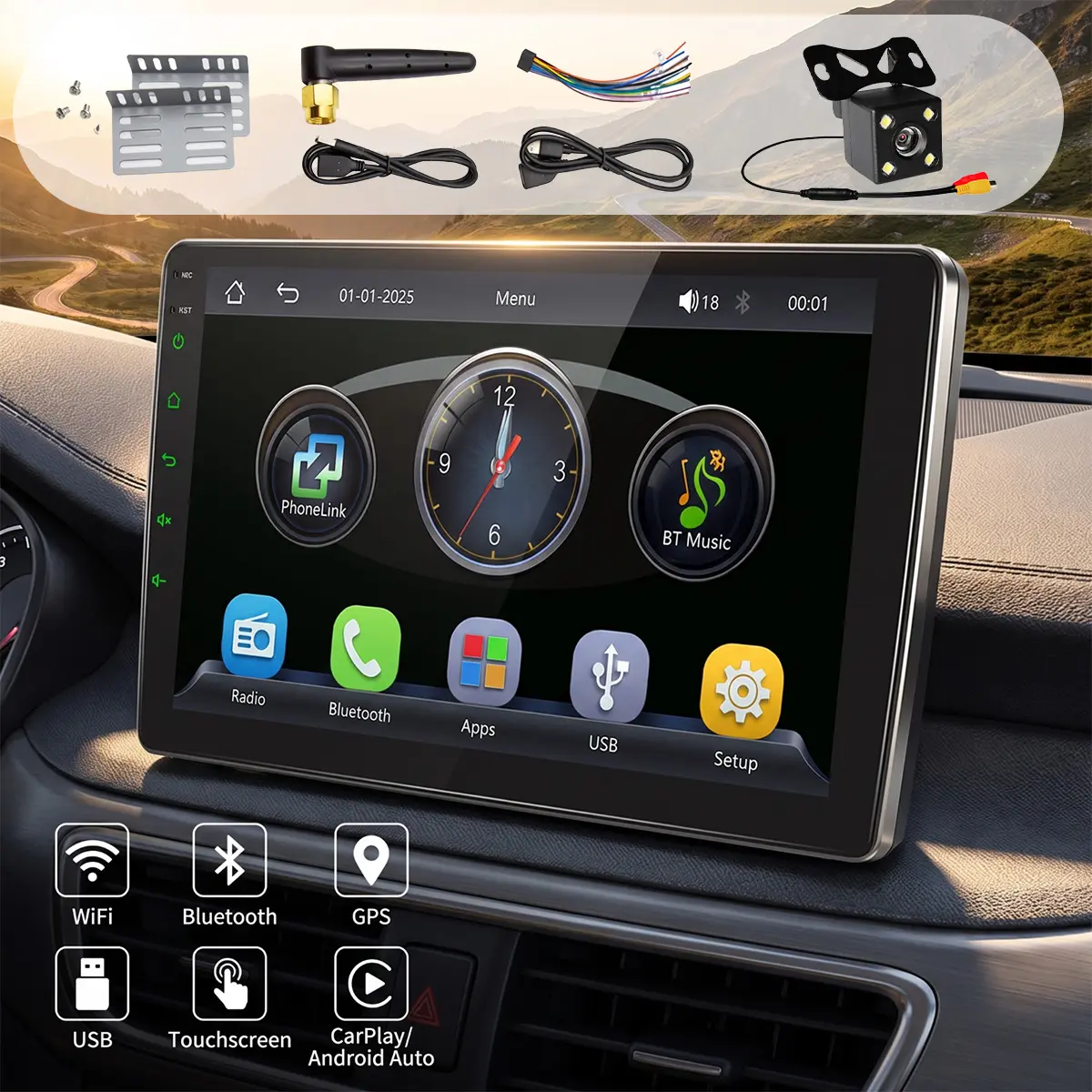 【Black Friday】2026 New Upgrade 10.8" Car Stereo with Wireless CarPlay Android Auto, HD IPS Touch Screen, Bluetooth Multimedia Player, AHD Rear Camera, FM Radio, Smart Vehicle Audio System