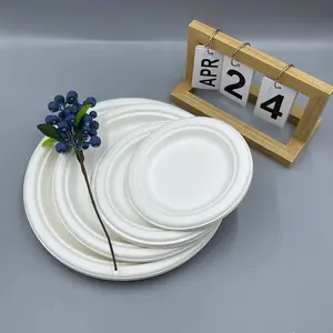 Eco-Friendly 7-inch Round Plate Disposable & Compostable Plant-Based Sugarcane Bagasse Bio-degradable Microwave-Safe Dinnerware