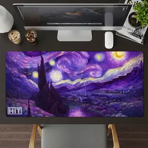 Purple Starry Night Mouse Pad Large Desk Pad 4mm Thick Anti-Slip Water-Resistant X-Large 35.4" x 15.7" for Gaming & Home Office