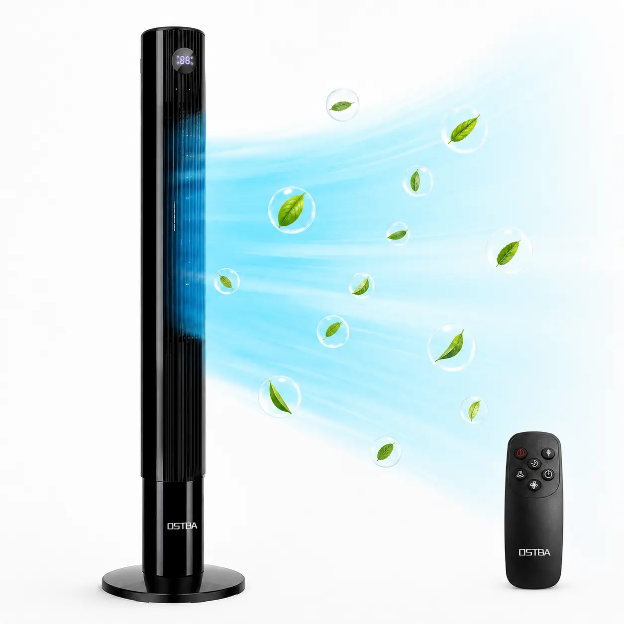 OSTBA 43" Bladeless Tower Fan with Remote, 85° Oscillation, Touch LED Display, 12H Timer, 3 Speeds, 2 Cooling Modes, 28dB Quiet Standing Floor Fan for Bedroom, Home