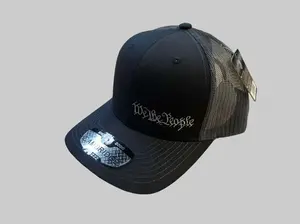 Cambridge PB222 Trucker Hat with We The People Embroidery, Adjustable Snapback, Black/Grey