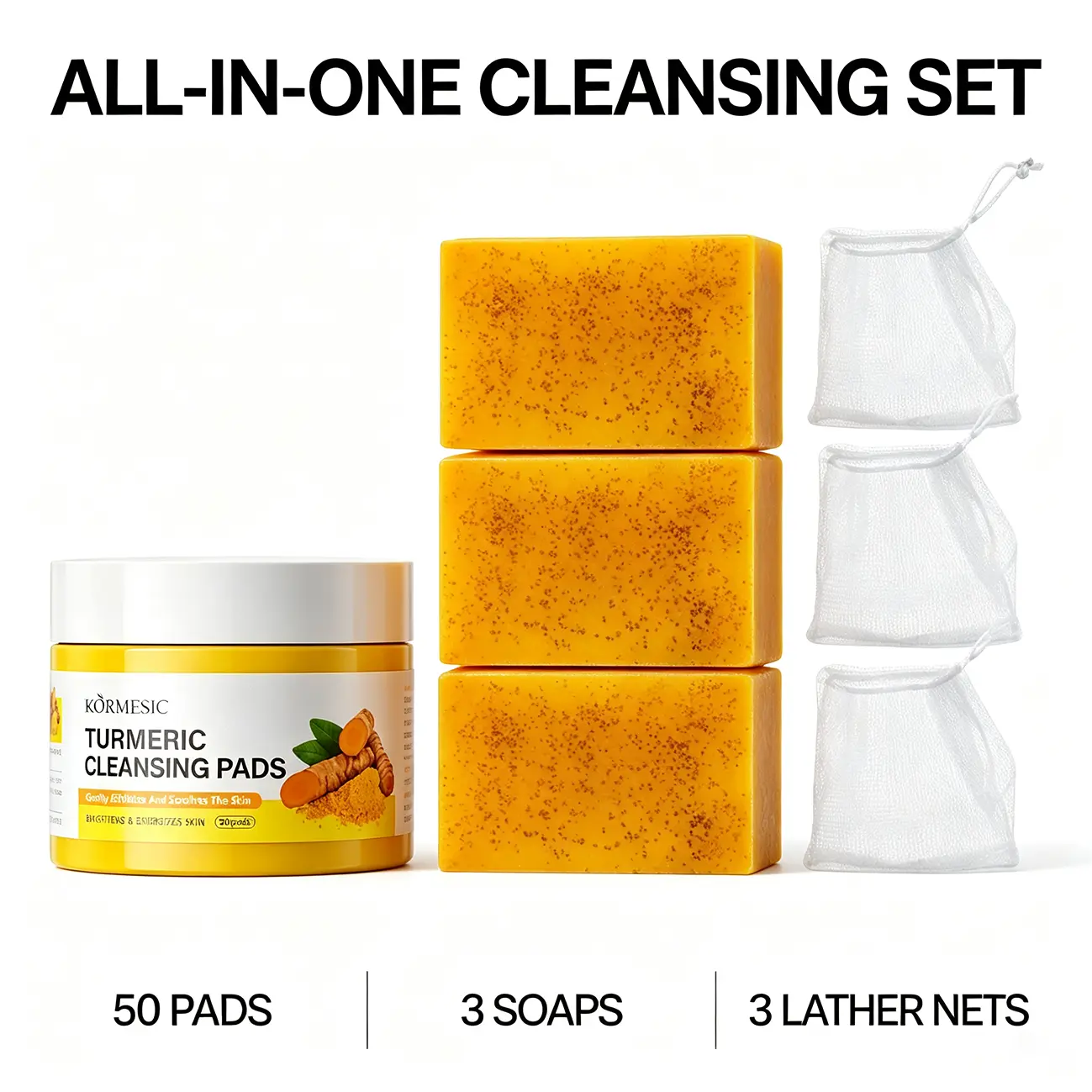 Facial Cleansing Set | | Citric KojicAcid Turmeric Soap+Turmeric Cleansing Pad - Gentle Care for Sensitive Skin, Summer Acne Removal, Multi Effect Bath Deep Cleansing