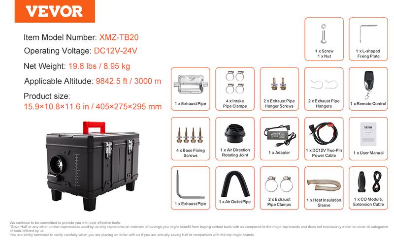 VEVOR 8KW Toolbox Diesel Heater, TikTokShopBlackFriday, Upgraded 110V Adapter & CO Alarm, 12-24V All in One Diesel Air Heater, with Bluetooth APP/Remote Control and Display Screen, Fast Heating Portable Diesel Heater for Vehicles and Outdoors