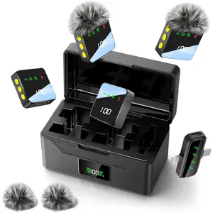 Lavalier Microphone for  & Android, Upgraded Mini Microphone with Digital Display & AI Noise Reduction - 100H  Case, Mic for Video Recording, Vlogging,  (4 Mics)