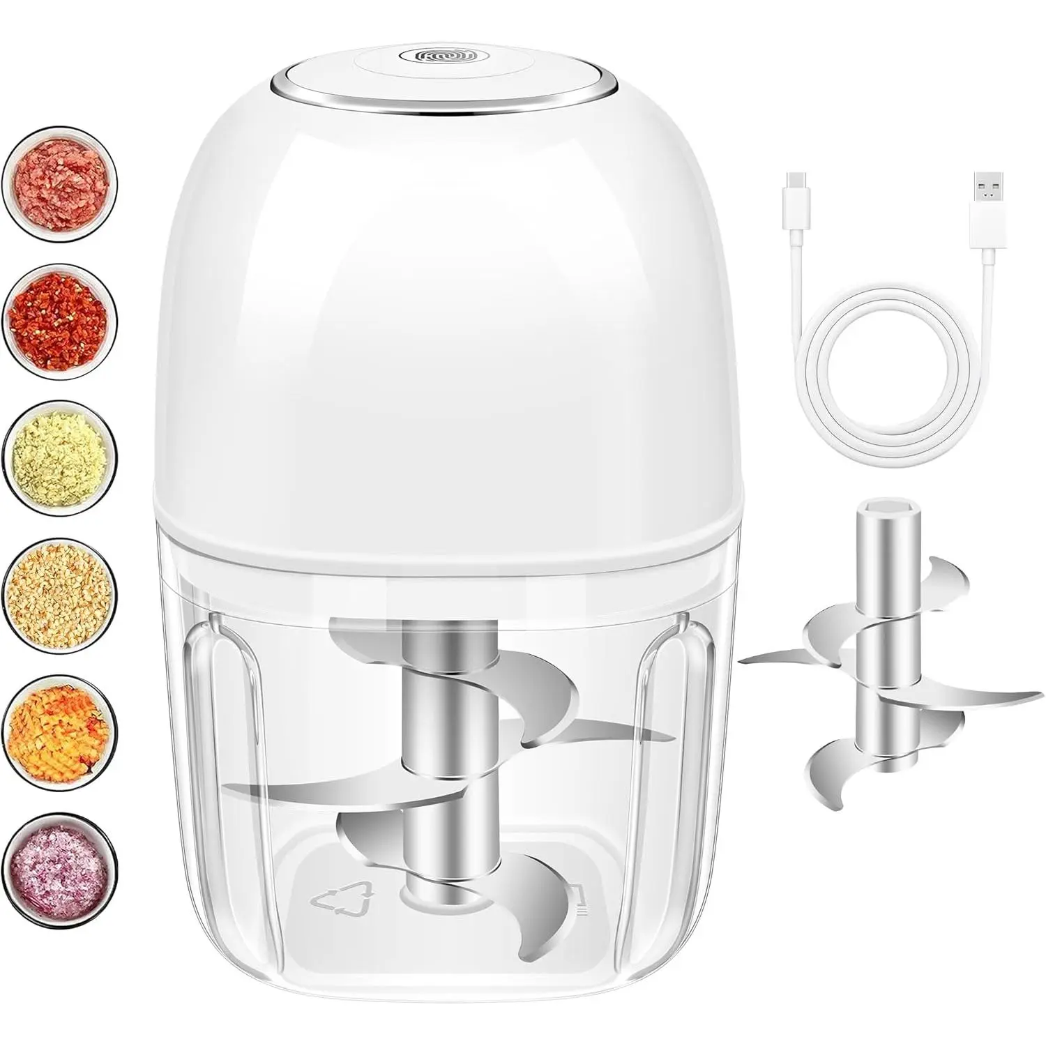 Cordless Portable Mini Food Processor - 350ml USB-Rechargeable Electric Garlic Chopper with 6 Stainless Steel Blades, Home Kitchen USB Cable Masher for Ginger, Chili