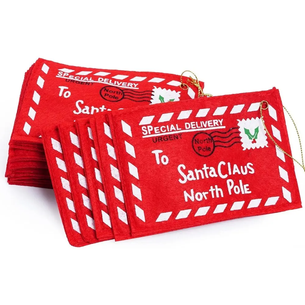 12pcs Red Felt Christmas Gift Hang Tags with Hanging Ropes, Retro Name Labels, Indoor Recreation Holiday Packaging Decor for Christmas Trees, Gift Bags