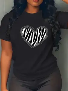 100% Cotton Unisex Heart Zebra Print for Zebra Lover T-Shirt Graphic Vintage Unisex Casual Round Neck Tee