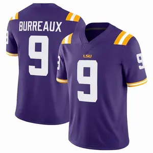 Mens College 9 LSU "Burreaux" Nameplate Home Game Football Jersey - Purple