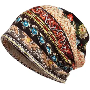 Classical Floral Print Knitted Wool Hat, Bohemian Style Warm Cap, Casual Elastic Skullcap, Chemotherapy Hat, Fall Winter, Knitting Beanie