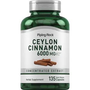Piping Rock Ceylon Cinnamon Capsules 6000mg | 135 Count | Concentrated Herbal Extract Supplement | For Men and Women | Non-GMO, Gluten Free