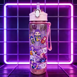 Demon Hunters Straw Water Bottle Drinkware 800ML, Leak-Proof No BPA Reusable Flip Lid Cup, Anime Gift for Fans, Birthday Present (4 Assorted Designs) Convenient Straw Feature