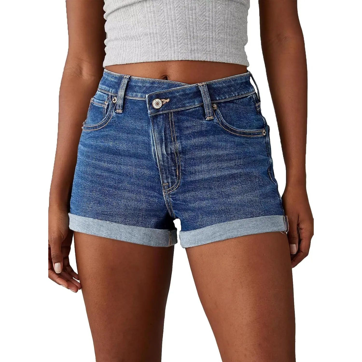 Women's Jean Shorts High Waisted Stretchy Casual Rolled Hem Zimbaplatinum Denim Shorts