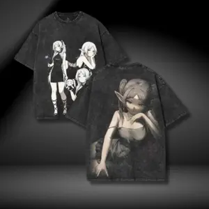 Frieren Multi-Pose Washed Tee – Beyond Journey's End Anime Graphic with Versatile Back Art | Explore Every Angle!