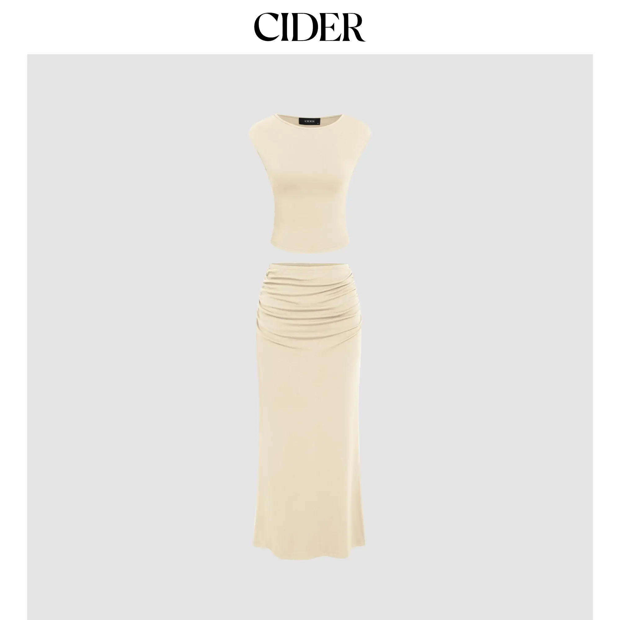 Cider [7 colors, size 0-26] Solid Tank Top & Ruched Maxi Skirt