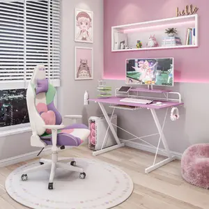 (High end and high-quality Computer desk)Carbon Computer Gaming Desk with Shelving, Pink, Gaming Office Writing Work Desk for Home Office, Study, Bedroom, Work from Home