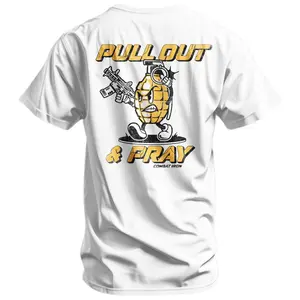 Pull Out And Pray Men’s T-Shirt – Funny Tactical Graphic Tee by Combat Iron Co, Veteran Humor Gun Culture Shirt, Military Operator Lifestyle Apparel for Patriots