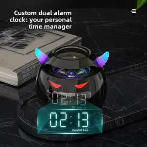Little Devil Bluetooth Speaker Clock Alarm Clock AI Smart Speaker Desktop Gift Card-Insertable HIFI Subwoofer