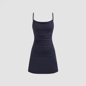 Cider [size 0-10] Square Neck Solid Ruched Lace Backless Mini Dress