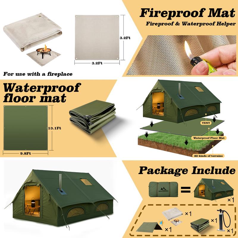 SENLEETO Luxury 129 sq ft Inflatable Camping Tent for 8-10 People Waterproof Blow-Up House with Rainfly Insulated Tents