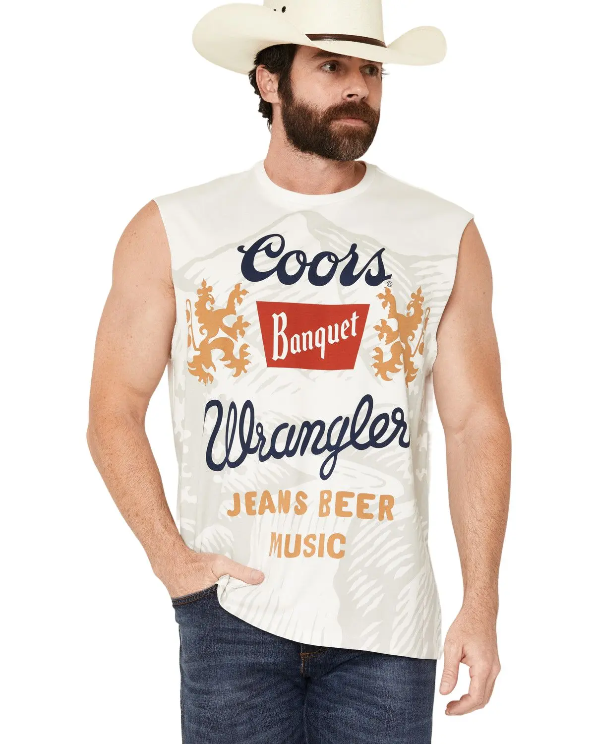 Wrangler Men's X Coors Banquet Men'S Logo Cutoff Muscle T-Shirt - 112383044