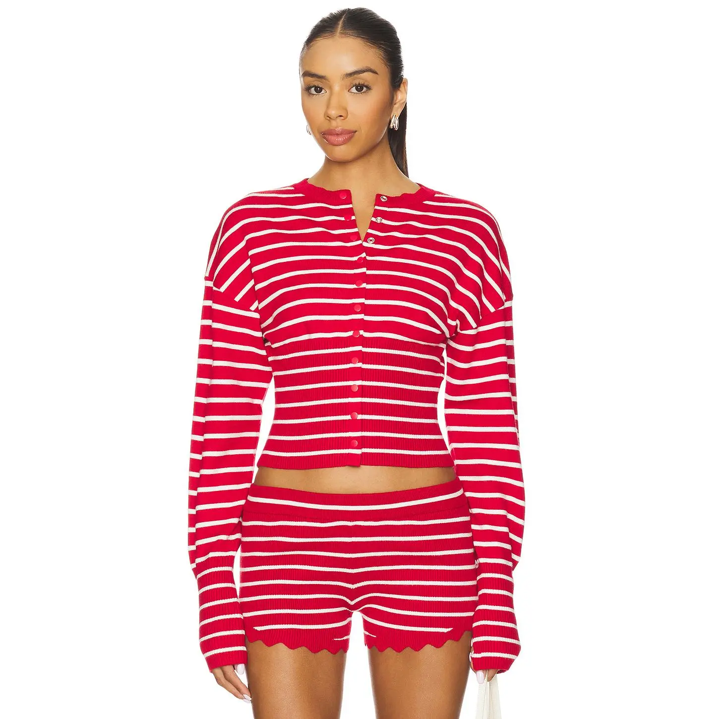 LIONESS Head in The Clouds Cardigan in Crimson Stripe