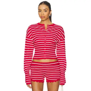 LIONESS Head in The Clouds Cardigan in Crimson Stripe