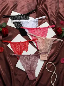 Women's Floral Lace Thongs, Adjustable Waistband & Bow Decorations, Soft Breathable Comfort Design, Breathable Knicker, All-Seasons Fitted Underwear, Lady, Cute, Soft Breathable Panty