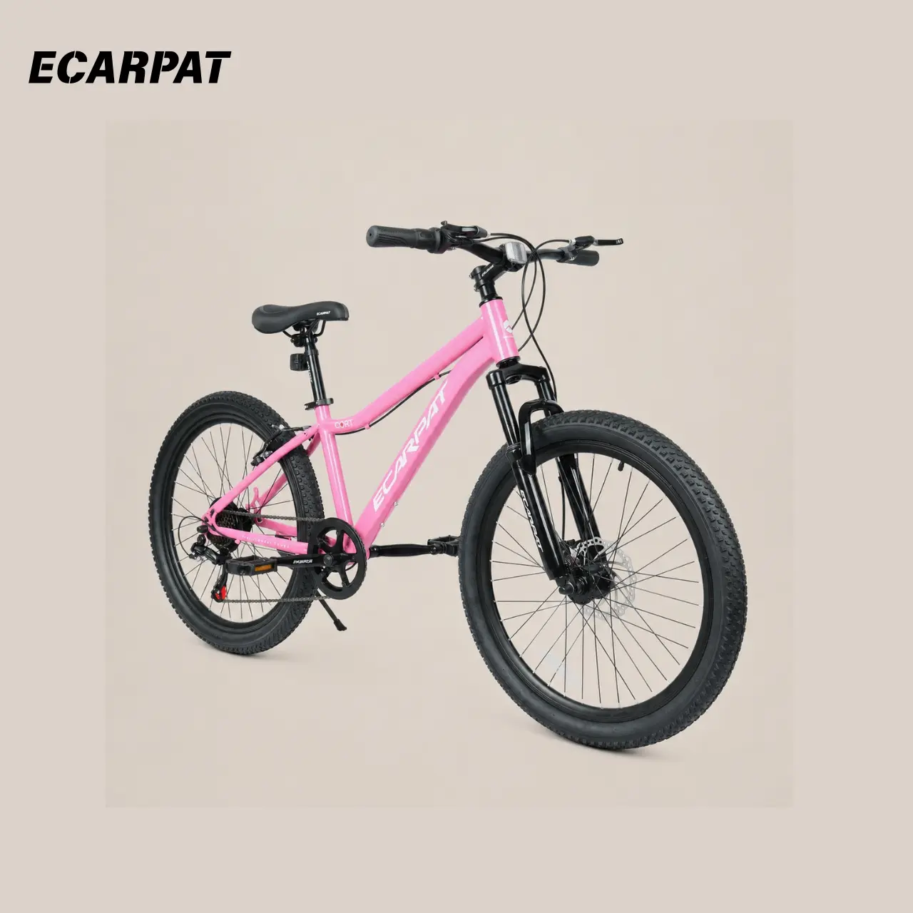 Ecarpat 24-inch mountain bike, a children's mountain bike suitable for boys and girls aged 10 and above, with 7-speed gears, shock absorption and steel frame disc brakes, available in various colors.
