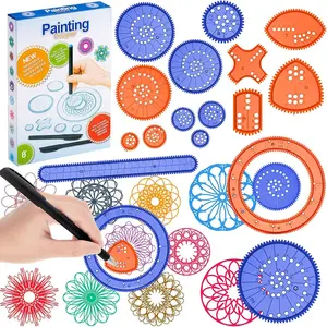 Spiral Art Gear Geometric Ruler Circle Template for Drawing Plastic Template Ruler Drawing Kit Spiral  Stencils with Pens Paper for DIY Art Crafts Sketch(Elegant)