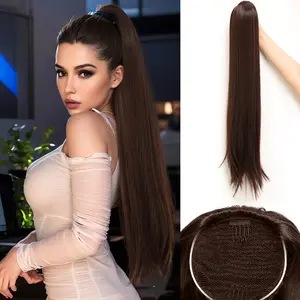 SMILCO 28Inch Natural Brown Long Straight Ponytails Hair Extension Clip BP123 Synthetic Braided Wig for Everyday Use Heat Resistant Durable Fiber