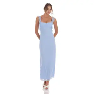 Lucy In The Sky Mesh Tassel Strap Maxi Dress in Light Blue