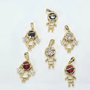 Gold-Plated CZ Pendant Necklace with Detailed Design - Girl & Boy Family Charm Jewelry Gift for Parents & Kids