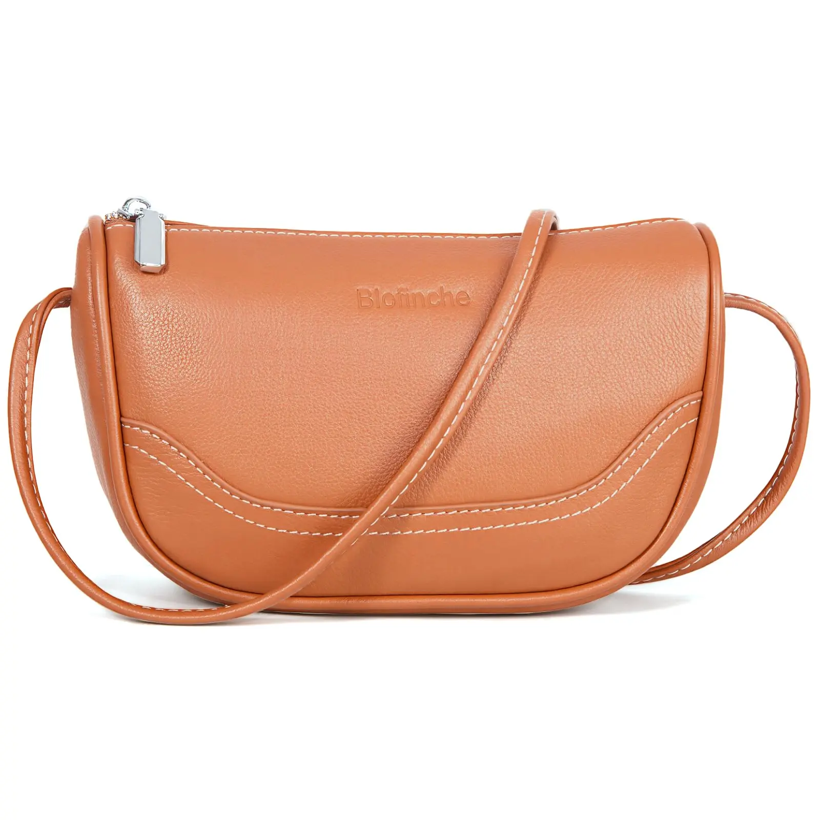 Women's Genuine Leather Mini Crescent Hobo Crossbody Bag - Basic, Curved Shape, Zipper, Adjustable Strap, Inside Strap, Compact Light Casual Everyday Shopping Shoulder Purse