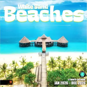 White Sand Beaches 2026 Wall Calendar 12 Month | 12" x 24" Open | Thick & Sturdy Paper | Giftable | Nature Beach Calendar 2026