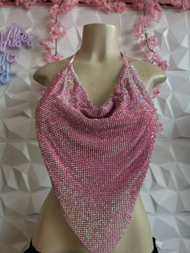 RHINESTONE HALTER HANDKERCHIEF TOP