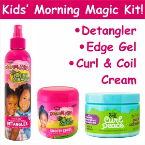 Kids Styling Kit!: Dream Kids Olive Miracle Instant Moisture Detangler 8 oz, Dream Kids Smooth Edges Gel 6 oz, Just For Me Curl & Coil Cream 12 oz