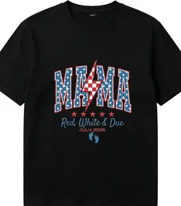 Mother's Day Gift Vintage Mama Red White and Due Pregnancy Reveal Tee - Commemorative America 250 Premium Cotton Shirt