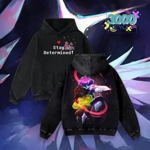 Deltarune & Undertale Crossover Hoodie & T-Shirt Stay Determined Graphic, Vintage Acid Wash Apparel, Kris & Frisk Pullover, Indie RPG Merch, Unisex Cotton Top
