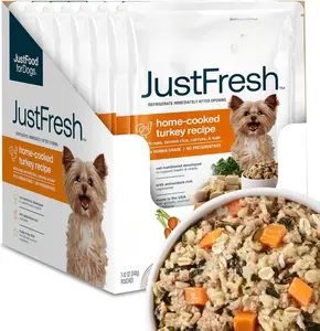 JustFoodForDogs JustFresh Home-Cooked Turkey Dog Food with No Preservatives, Resealable Packaging, Human Grade Wet Dog Food, 12 oz - 7 Pack