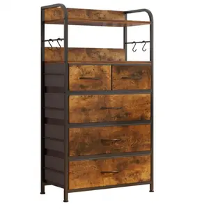 GARVEE 5 Drawers Dresser for Bedroom, Dressers & Chests of Drawers for Hallway, Entryway, Storage Organizer Unit with Fabric, Sturdy Metal Frame, Wood Tabletop, Easy Pull Handle