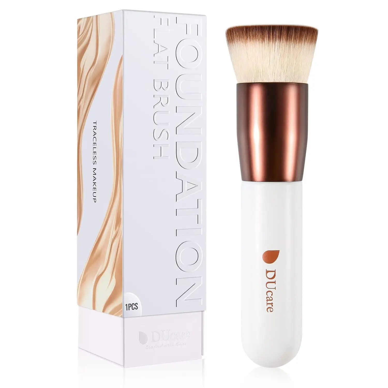 DUcare Foundation Brush Flat Top Kabuki Self Tanner Brush Synthetic Professional Makeup Brush Liquid Blending Mineral Powder Buffing Stippling Makeup Tools, Rose Golden/White