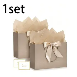 A set of gift bags, shopping bags, and packaging pouches featuring handles and decorative bows. These high-quality paper bags are perfect for packaging gifts for girls, weddings, parties, Christmas, Thanksgiving, New Year's, birthdays, Valentine's Day, br