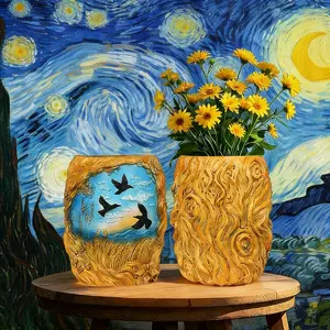 Weather-resistant lightweight resin vase - Wheatfield Art Handmade Plant Pot - Mother's Day Gift Decoration - Indoor/Outdoor Plant Cultivation - Paint Storage with Drainage Hole