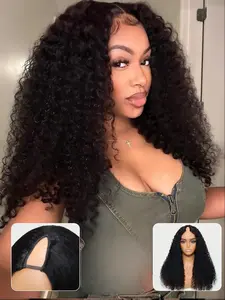 V Part Wig Human Hair Jerry Curly Wave Upgrade U Part Glueless Wigs for Women Clip In Curly V Part Human Hair Wigs For Beginners Friendly No Leave Out No Glue No Sew In Afro Curly Wigs Glueless Ready To Wear Wig