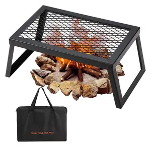 Foldable Campfire Grill, Heavy Duty Steel Mesh Grate For Open Flame Cooking, 18-Inch Portable Camping Grates Over Fire Pit With Sturdy Legs And Carrying Bag, Outdoor Grilling Rack For Camping And BBQ