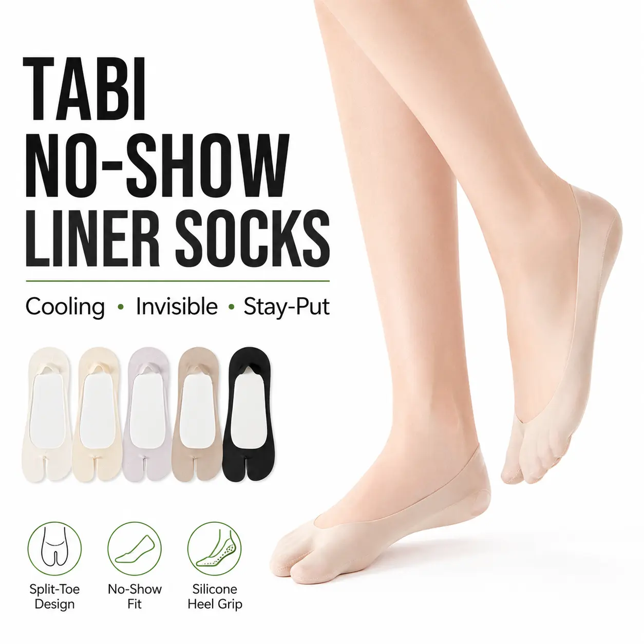 Women's Plus-Size Comfortable Style 5-Piece Minimalist Functional Spring-Summer Set - Seamless Basic Sheer Tie-Front Crop Top, Contrast Lace Panties, Ice Silk 2-Toe Sheepskin Sole Non-Slip Loafers, Pastel Flower Compression Socks, Cotton Sole Socks, Dry F