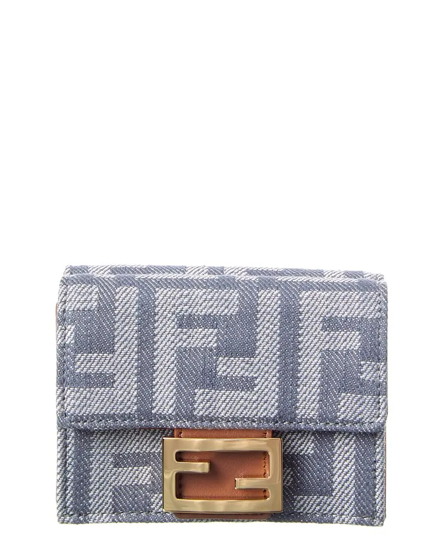 FENDI Baguette Micro Trifold FF Denim & Leather French Wallet