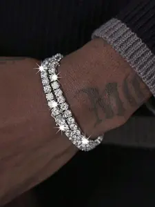 Unisex Hip Hop Cz Tennis Chain Bracelet, Ideal Jewelry Gift for Everyday Wear & Parties, Stylish Accessory for Men Women
