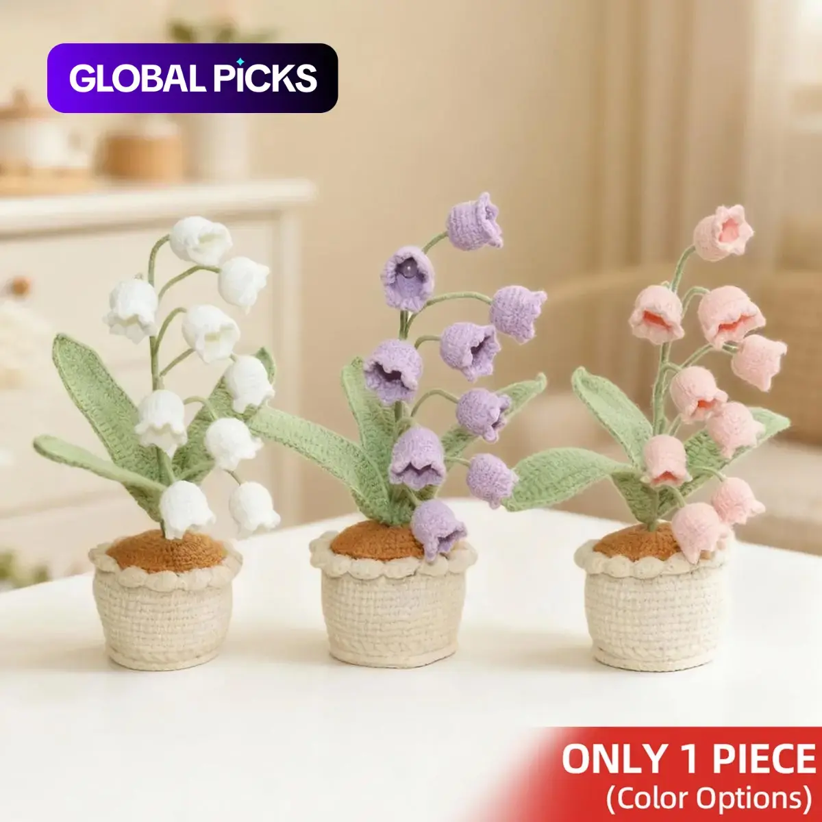 Handmade Yarn Flower Knitted Bellflower Planter, Artificial Floral Ornaments, Cute Decorative Desktop Decoration for Living Room or Bedroom, Great Gift for Holidays and Special Occasions #GLOBAL PICKS